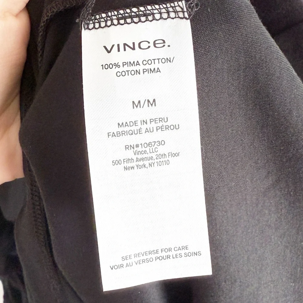 NEW VINCE Black Pima Cotton Stretch Midi Tie Dress Size Medium - Picture 5 of 6